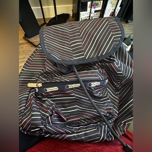 LeSportSac Small Edie Backpack blue with pink and white stripes